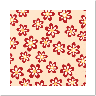 Minimal retro 1970's mid-century insired flower pattern - neutral Posters and Art